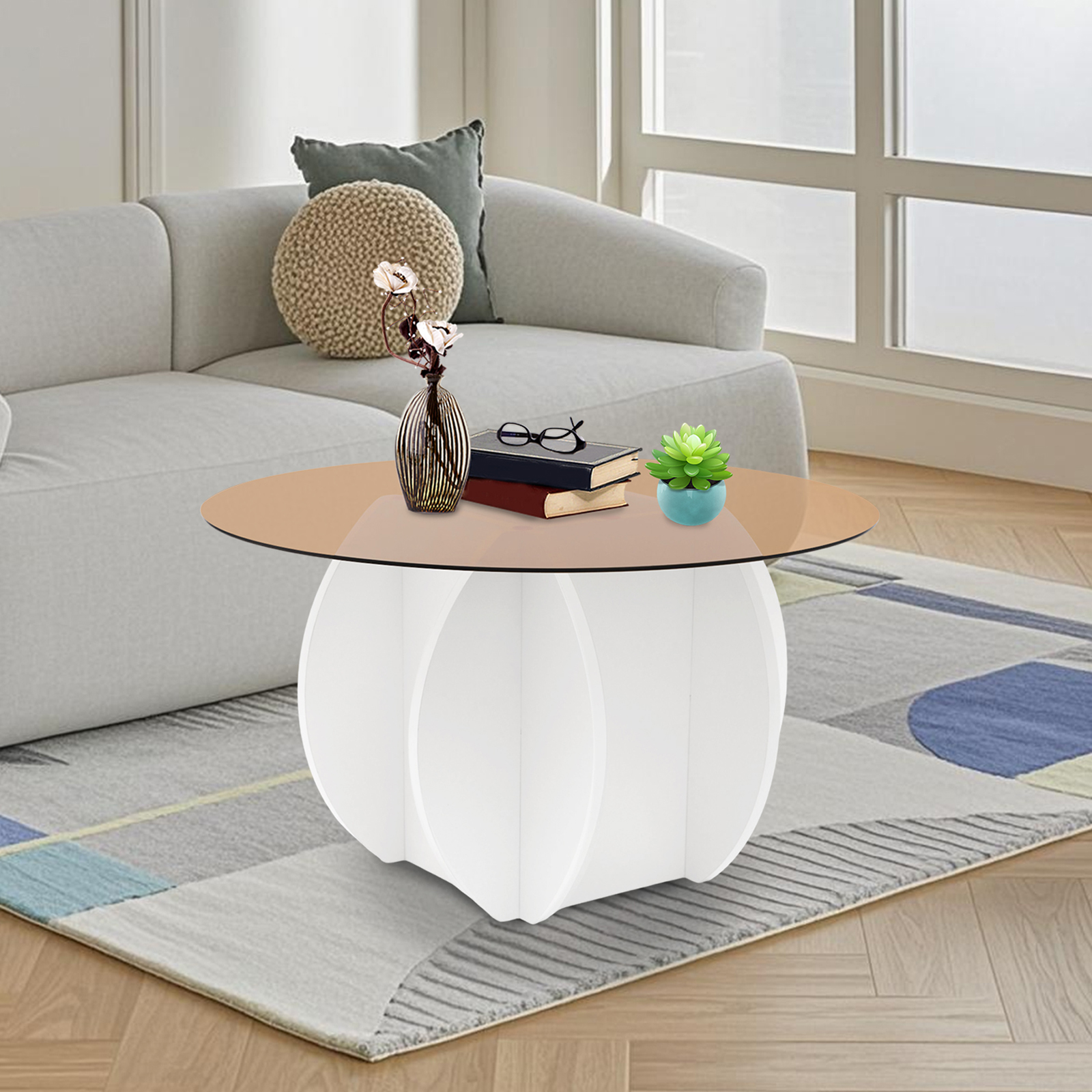Modern Round Coffee Table 27.6 - Book Weight Glass recensie en prijs