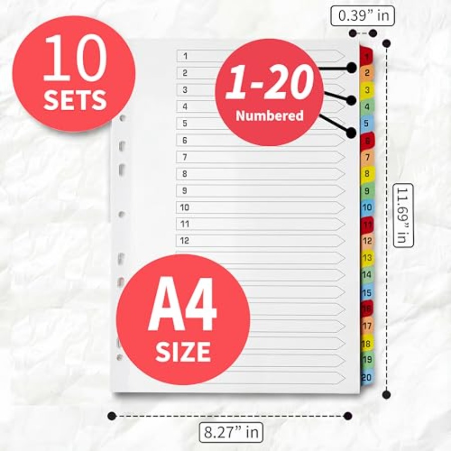 Binder Dividers with Tabs -20  - Tab Divider A4 recensie en prijs